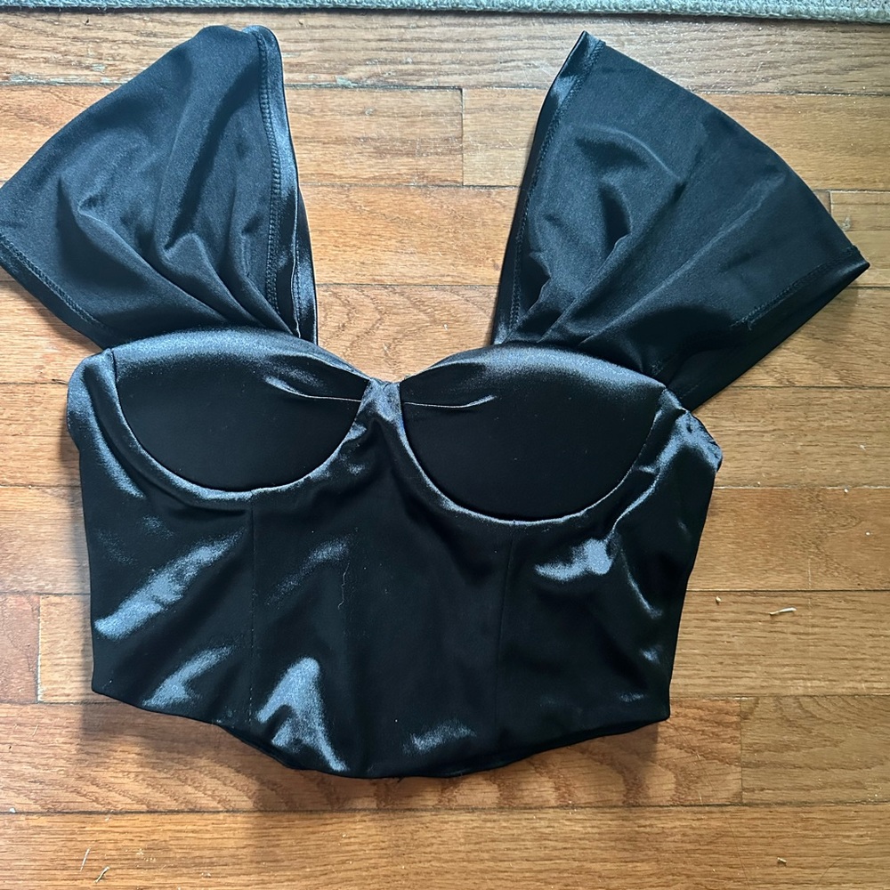 Princess Polly Black Satin Crop Top